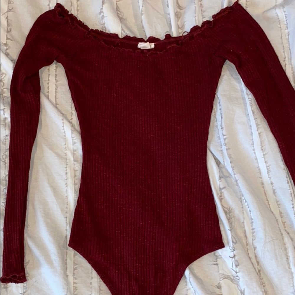 Maroon off the shoulder body suit